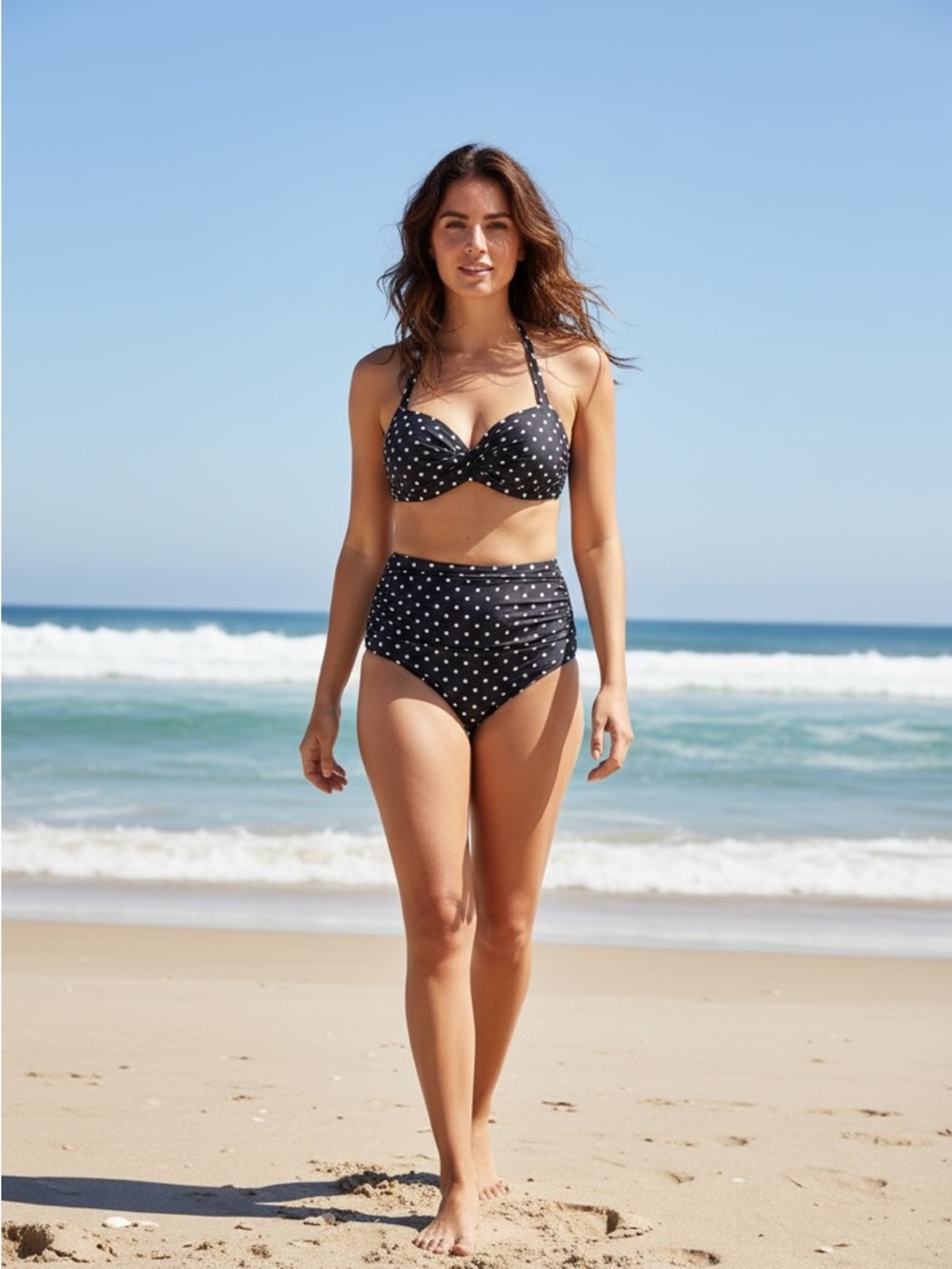 Women’s High-Waist Black Polka Dot Bikini